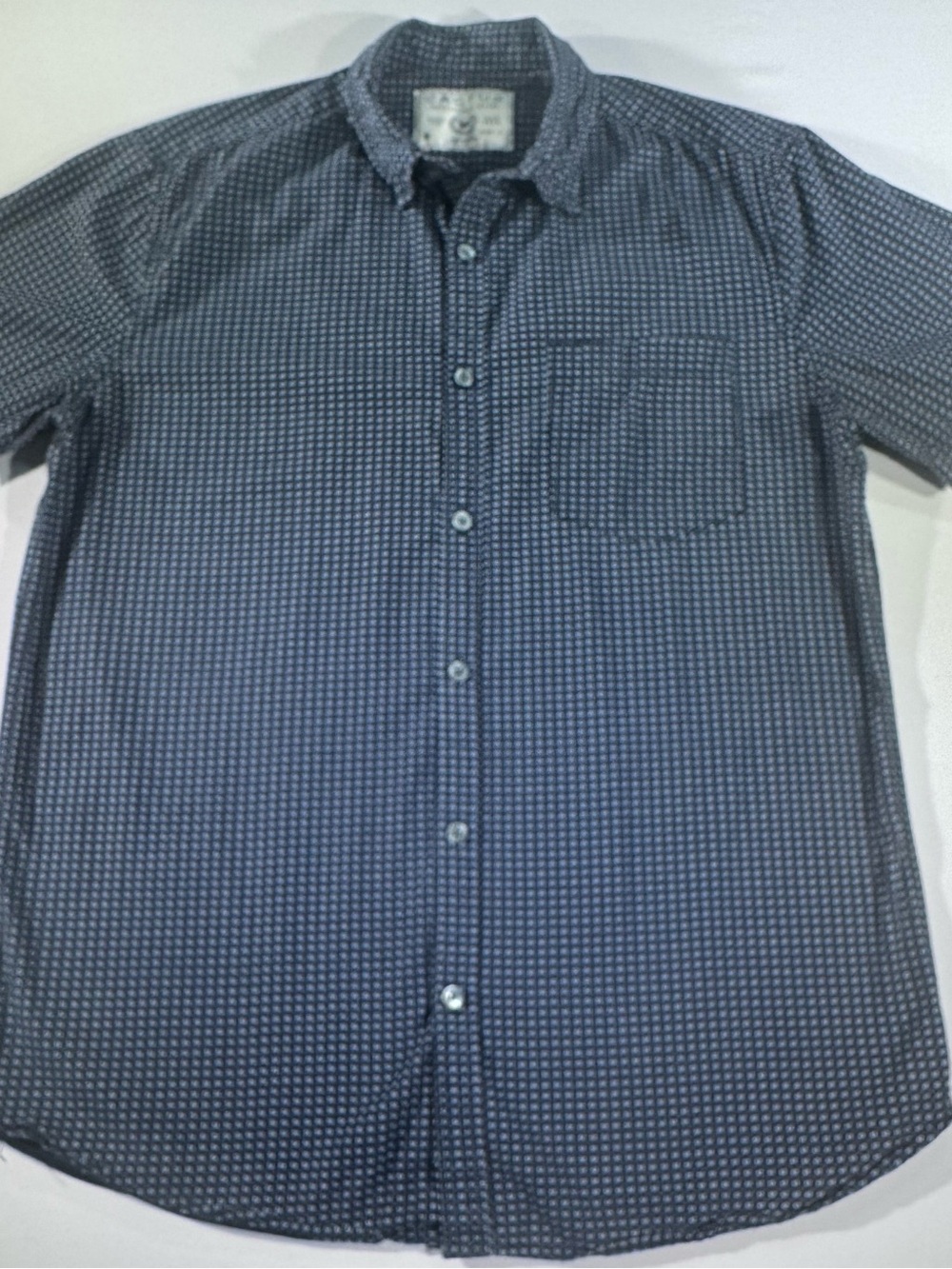 CACTUS Hand Crafted Goods Men’s Short-Sleeve Button-down Shirt, Navy Blue, L